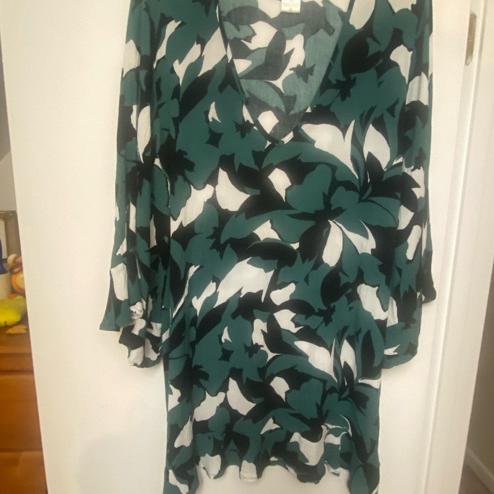 Anne Cole Green and Black Floral Swim Coverup